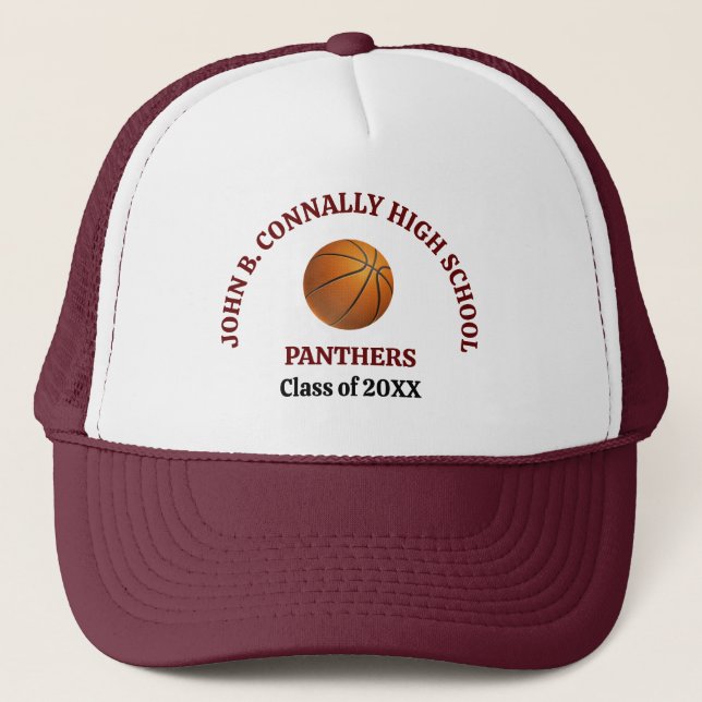 Maroon High School Basketball Player Personalized Trucker Hat (Front)