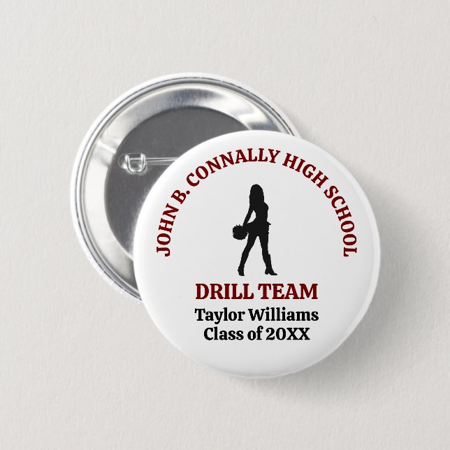 Maroon High School Drill Team Dancer Personalized 2 Inch Round Button (Front & Back)