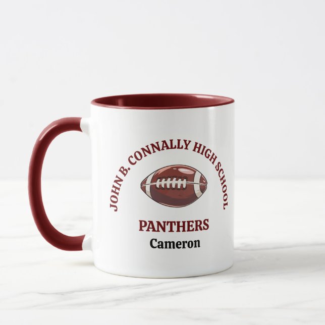 Maroon High School Football Player Personalized Mug (Left)