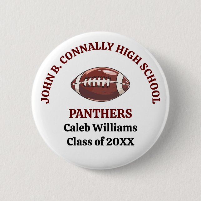 Maroon High School Football Team Customized 2 Inch Round Button (Front)