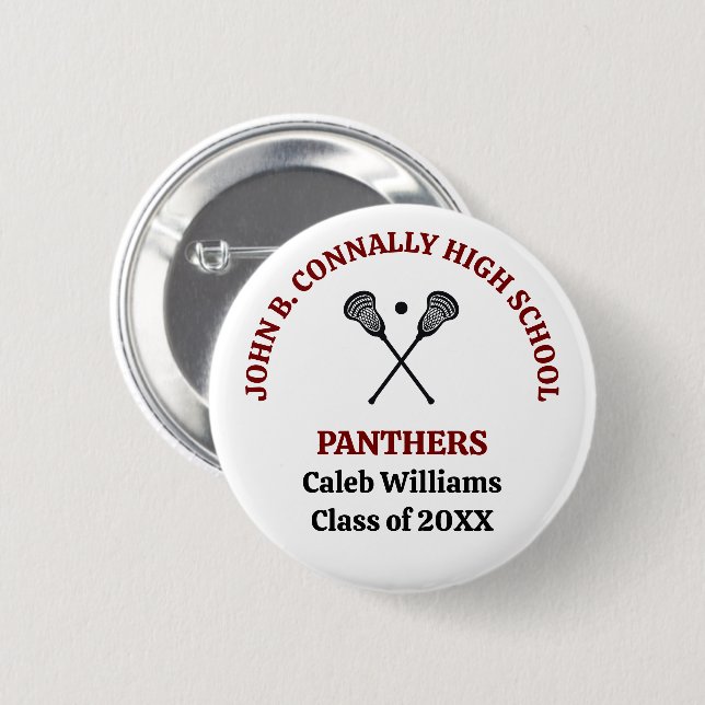 Maroon High School Lacrosse Team Personalized 2 Inch Round Button (Front & Back)