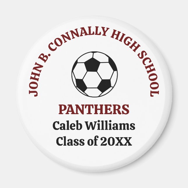 Maroon High School Soccer Team Personalized Magnet (Front)