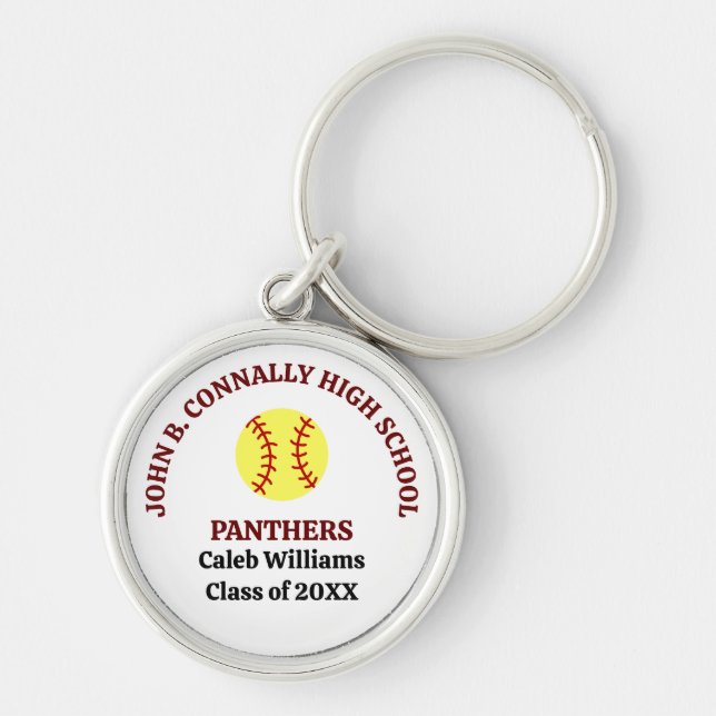 Maroon High School Softball Player Personalized Keychain (Front)