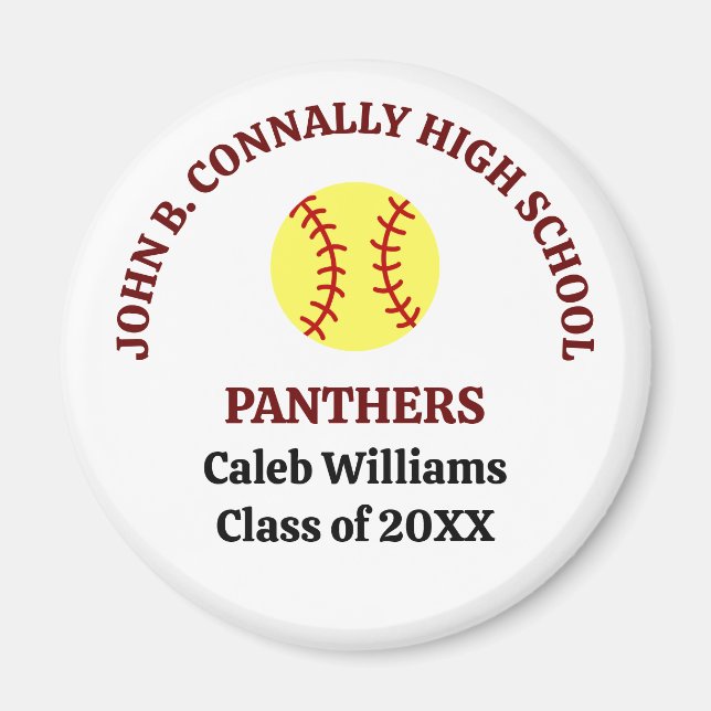 Maroon High School Softball Player Personalized Magnet (Front)
