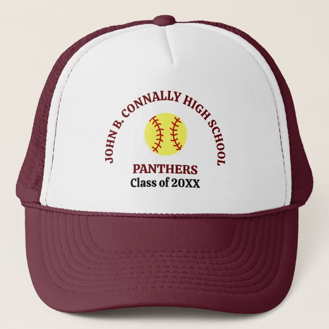 Maroon High School Softball Player Personalized Trucker Hat (Front)