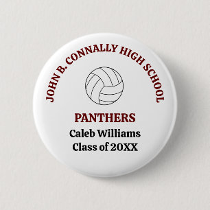 Maroon High School Volleyball Player Personalized 2 Inch Round Button