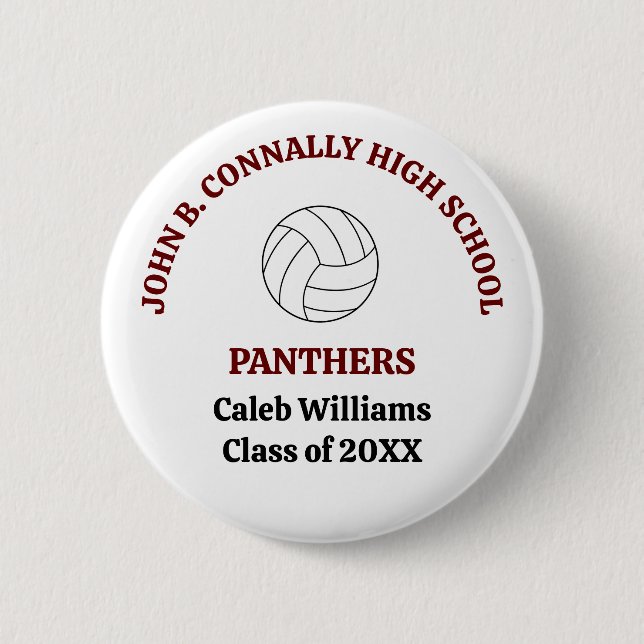 Maroon High School Volleyball Player Personalized 2 Inch Round Button (Front)