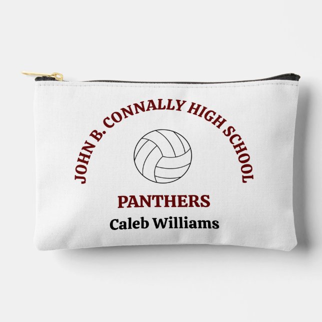 Maroon High School Volleyball Player Personalized Accessory Pouch (Front)