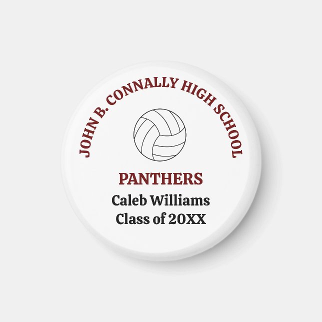 Maroon High School Volleyball Player Personalized Magnet (Front)