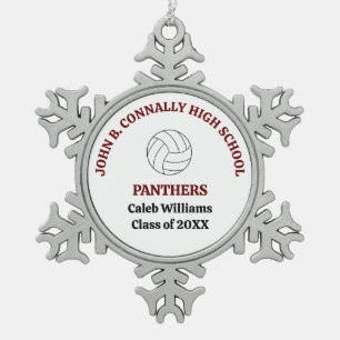 Maroon High School Volleyball Player Personalized Snowflake Pewter Christmas Ornament
