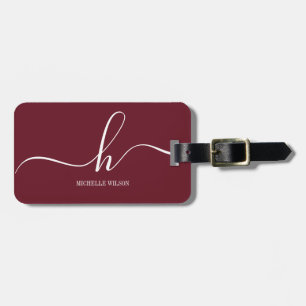 Maroon &hot pink White Initial Script Name  Luggage Tag