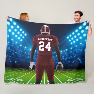 Maroon Jersey Personalized Football Player Fleece Blanket