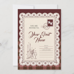 Maroon Lace Plaid Candle Postcard