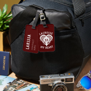 Maroon Lacrosse My Heart Luggage Tag