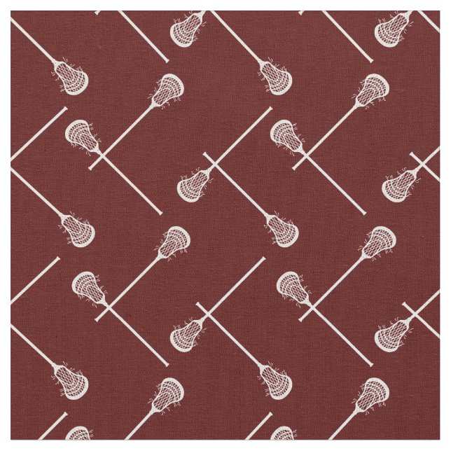 Maroon Lacrosse White Sticks Patterned Fabric (Close Up)