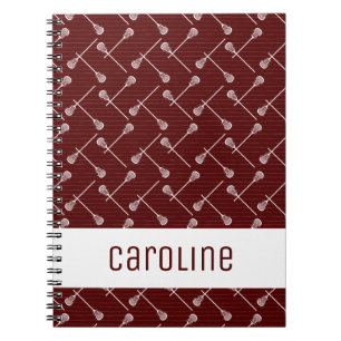 Maroon Lacrosse White Sticks Patterned Notebook
