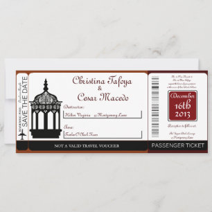 Maroon Lantern Boarding Pass Wedding Invitation