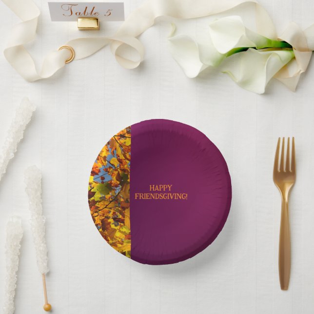 Maroon Leaves Thanksgiving Friendsgiving Paper Plate (Wedding)