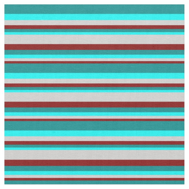 Maroon, Light Grey, Cyan & Dark Cyan Coloured Fabric (Close Up)