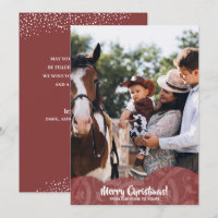 Maroon Linen Filigree Photo Christmas Holiday Card