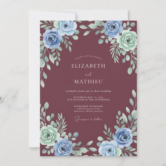 Maroon Majestic Winter Wedding Invitation (Front)