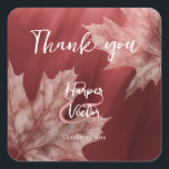 maroon maple leaves fall wedding square sticker<br><div class="desc">These autumnal wedding thank you stickers have a maroon colour theme featuring subtle monochromatic maple leaves accenting a light to dark maroon gradient background - by katz_d_zynes</div>