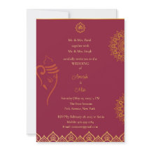 Maroon mariage indien et invitation à l'or