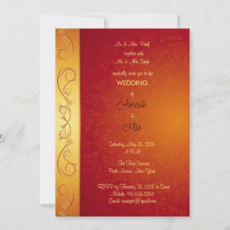 Maroon mariage indien et invitation à l'or
