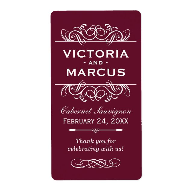 Maroon Mariage Vin Bouteille Monogramme Favoriser  (Devant)