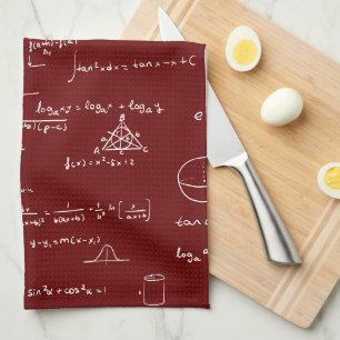 Maroon Math Formulas Equations Kitchen Towel