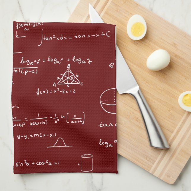 Maroon Math Formulas Equations Kitchen Towel (Quarter Fold)