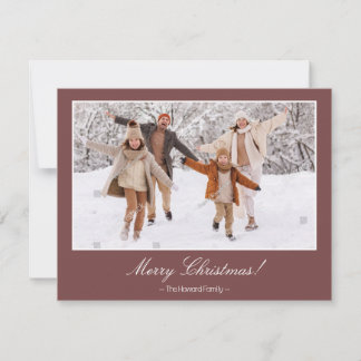 Maroon Merry Christmas 2 Family Photo Christmas Holiday Card