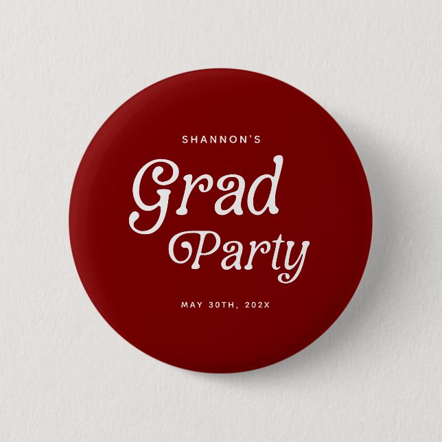 Maroon Minimal Retro Graduation Button (Front)
