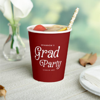 Maroon Minimal Retro Graduation Paper Cups