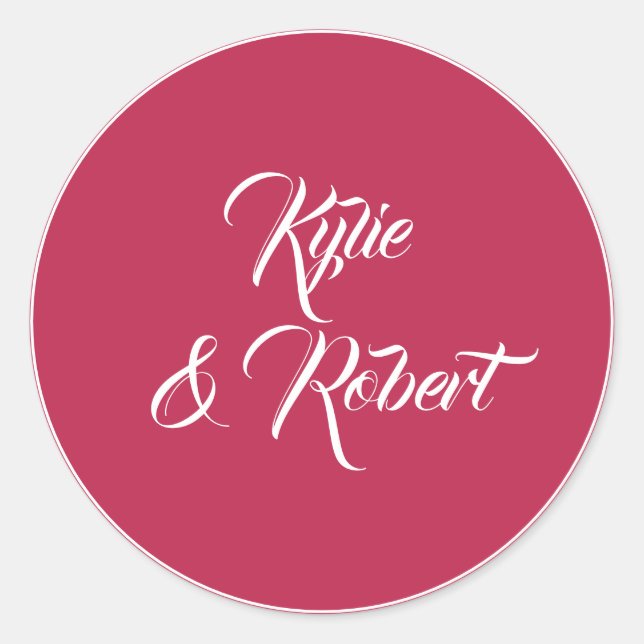 Maroon Minimalist Custom Wedding Classic Round Sticker (Front)