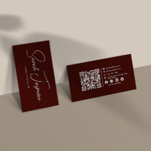 Maroon Minimalist Elegant Scannable Qrcode Business Card