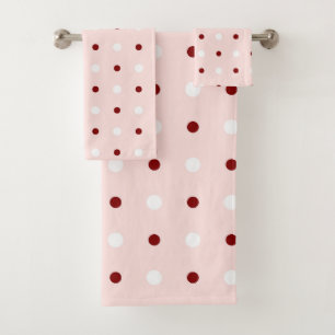 Maroon, Misty Rose and white dots Bath Towel Set