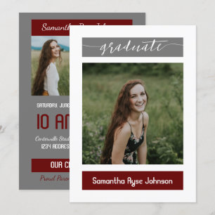 Maroon Modern Block 3-Photo Graduation Invitation