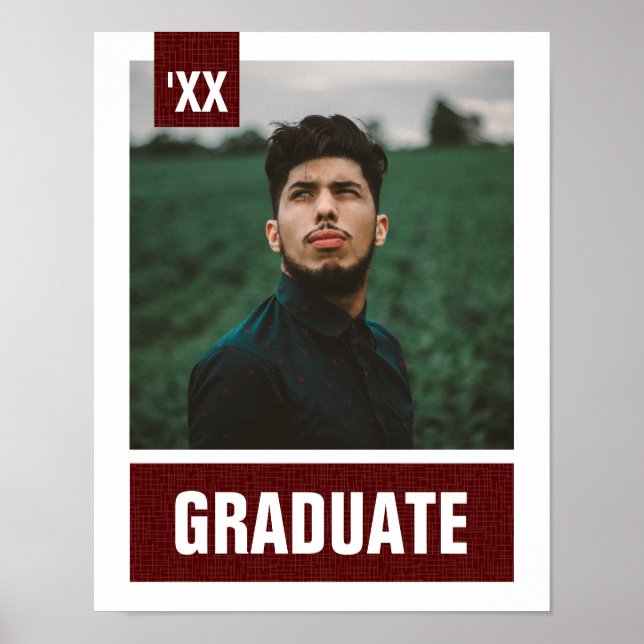 Maroon Modern Textured Photo Graduation Poster (Front)