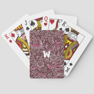 Maroon Monogram Woodland Forest Animals Vintage Playing Cards