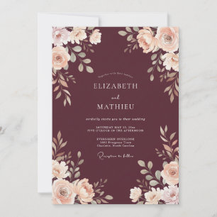 Maroon Moody Botanical Wedding Invitation