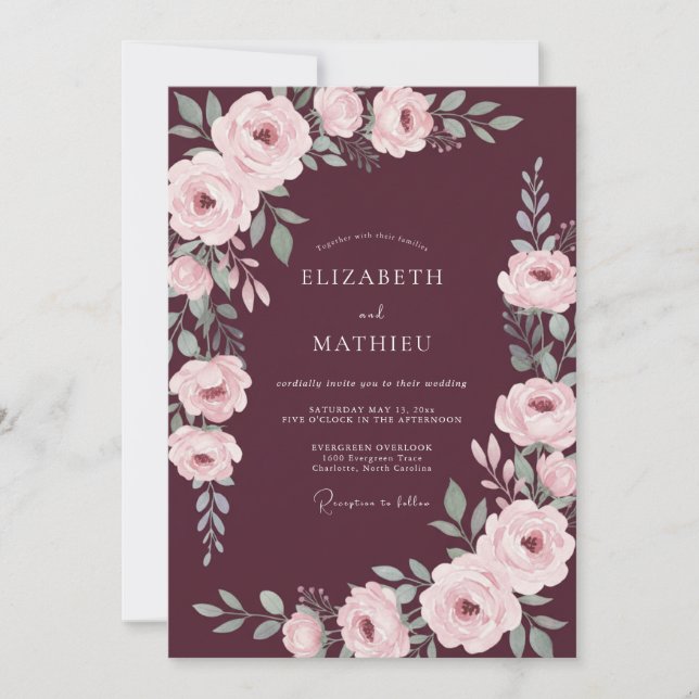Maroon Moody Winter Wedding Invitation (Front)