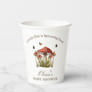 Maroon Mushroom Butterfly Theme Baby Shower Paper Cups