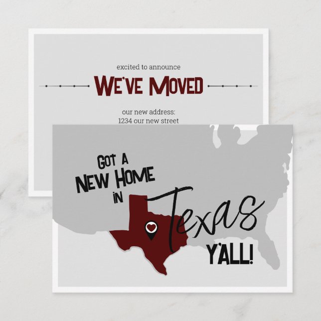 Maroon New Home in Texas Y'all Moving Announcement (Front/Back)