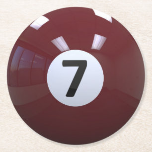 Maroon No. 7 Billiard Pool Ball Round Paper Coaster