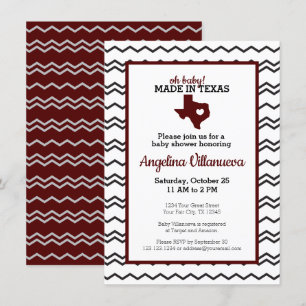 Maroon Oh Baby! Chevron Made in Texas Shower Invitation