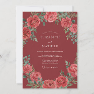 Maroon Opulent Rose Wedding Invitation