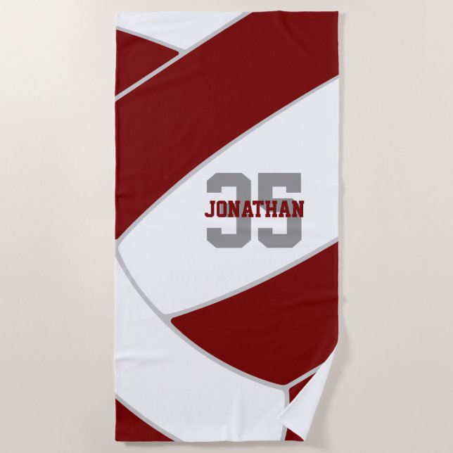 maroon or ANY team colours personalized volleyball Beach Towel (Front)
