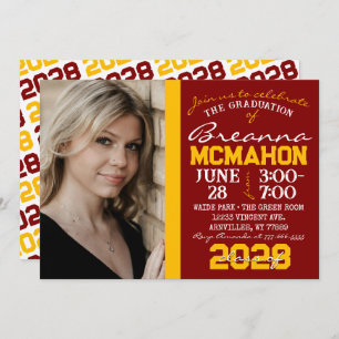 Maroon & Or Moderne Graduation Photo Invitation
