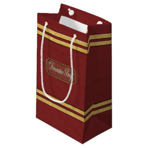 Maroon or Red Gold Lines Small Gift Bag